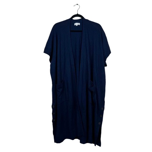 Great Jones - Navy Long Open Short Sleeve Cardigan Women's Sz M Medium - Picture 2 of 7